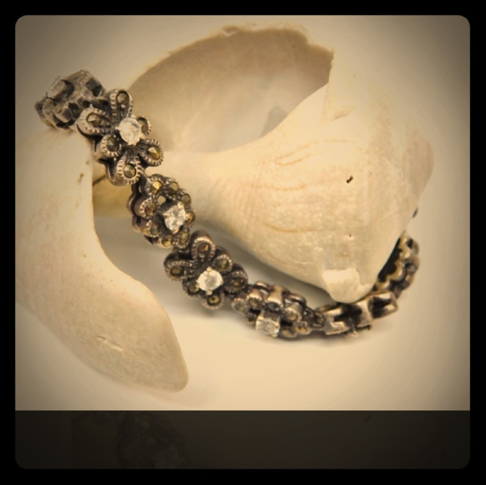 Vintage Marcasite/Crystal Flower Bracelet Art Deco